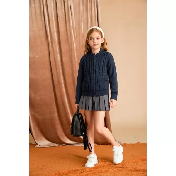 GRACE KARIN Girls Knit Cardigan Sweater Zip Long Sleeve Kids School Uniform Fall Jacket Size 614Navy Blue