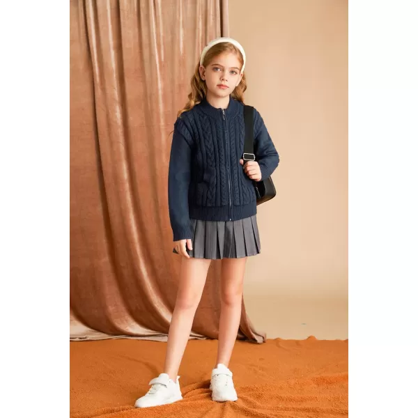 GRACE KARIN Girls Knit Cardigan Sweater Zip Long Sleeve Kids School Uniform Fall Jacket Size 614Navy Blue