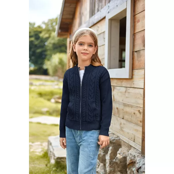 GRACE KARIN Girls Knit Cardigan Sweater Zip Long Sleeve Kids School Uniform Fall Jacket Size 614Navy Blue