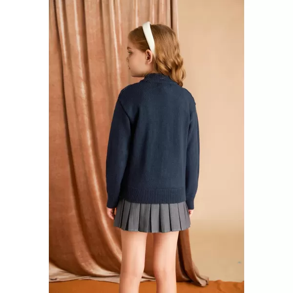 GRACE KARIN Girls Knit Cardigan Sweater Zip Long Sleeve Kids School Uniform Fall Jacket Size 614Navy Blue