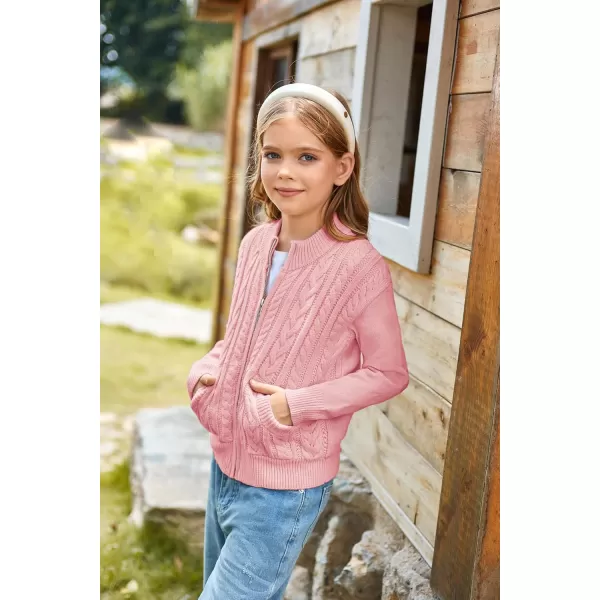 GRACE KARIN Girls Knit Cardigan Sweater Zip Long Sleeve Kids School Uniform Fall Jacket Size 614Pink