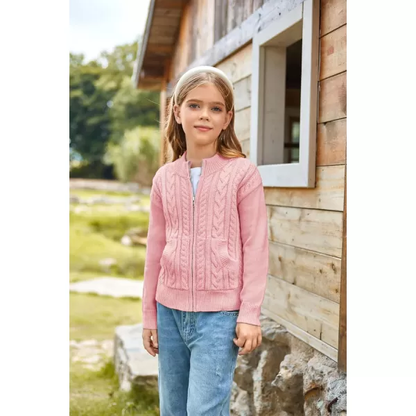 GRACE KARIN Girls Knit Cardigan Sweater Zip Long Sleeve Kids School Uniform Fall Jacket Size 614Pink