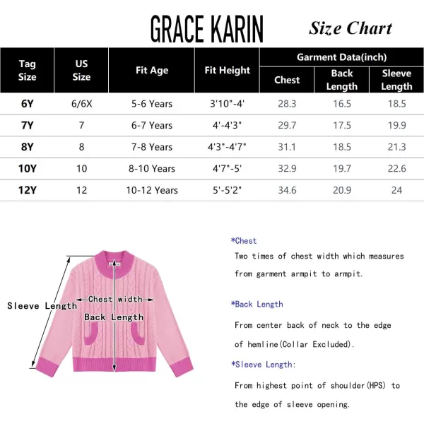 GRACE KARIN Girls Knit Cardigan Sweater Zip Long Sleeve Kids School Uniform Fall Jacket Size 614Pinkhot Pink