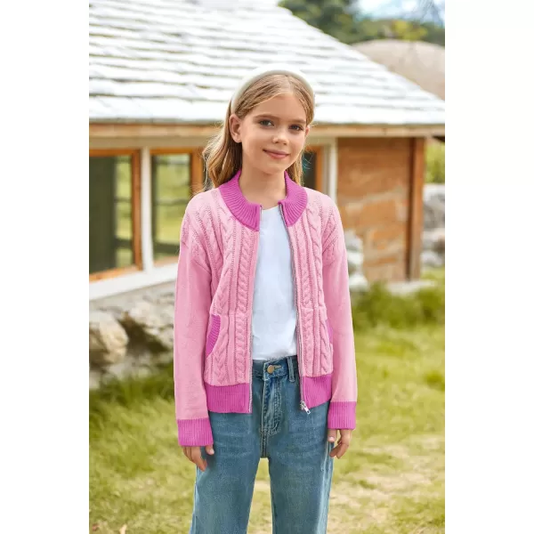 GRACE KARIN Girls Knit Cardigan Sweater Zip Long Sleeve Kids School Uniform Fall Jacket Size 614Pinkhot Pink