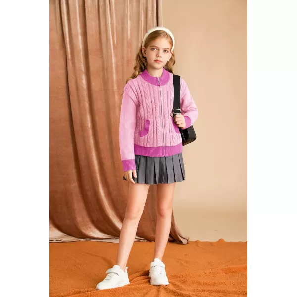 GRACE KARIN Girls Knit Cardigan Sweater Zip Long Sleeve Kids School Uniform Fall Jacket Size 614Pinkhot Pink