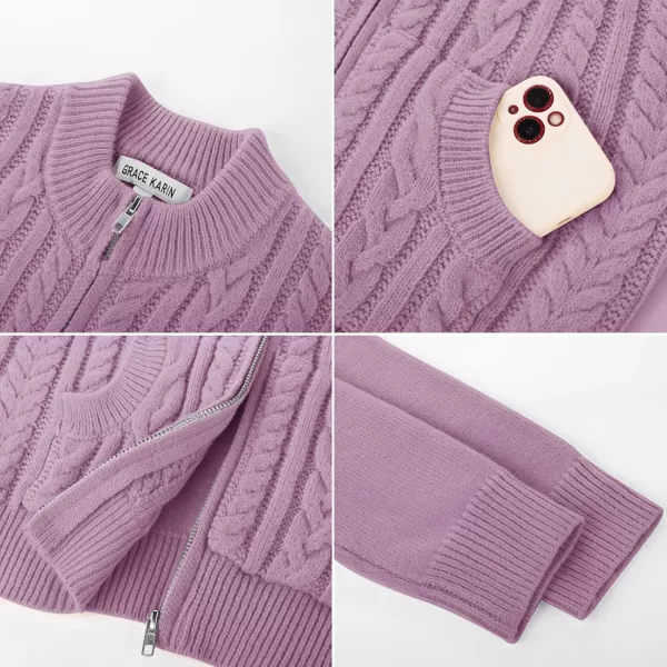 GRACE KARIN Girls Knit Cardigan Sweater Zip Long Sleeve Kids School Uniform Fall Jacket Size 614Purple
