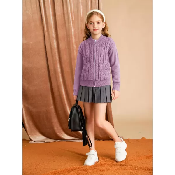 GRACE KARIN Girls Knit Cardigan Sweater Zip Long Sleeve Kids School Uniform Fall Jacket Size 614Purple