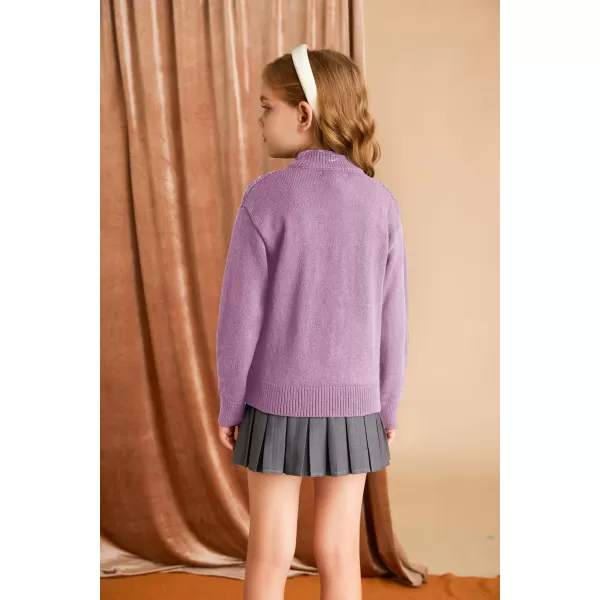 GRACE KARIN Girls Knit Cardigan Sweater Zip Long Sleeve Kids School Uniform Fall Jacket Size 614Purple