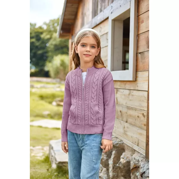 GRACE KARIN Girls Knit Cardigan Sweater Zip Long Sleeve Kids School Uniform Fall Jacket Size 614Purple