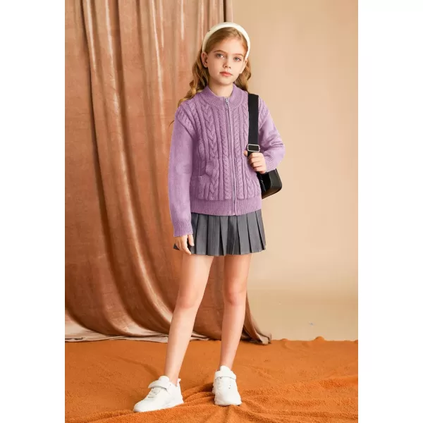GRACE KARIN Girls Knit Cardigan Sweater Zip Long Sleeve Kids School Uniform Fall Jacket Size 614Purple