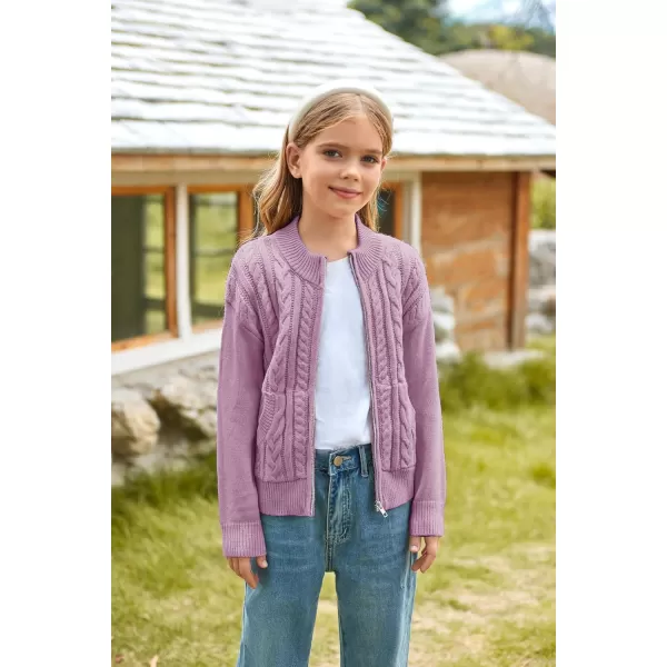 GRACE KARIN Girls Knit Cardigan Sweater Zip Long Sleeve Kids School Uniform Fall Jacket Size 614Purple
