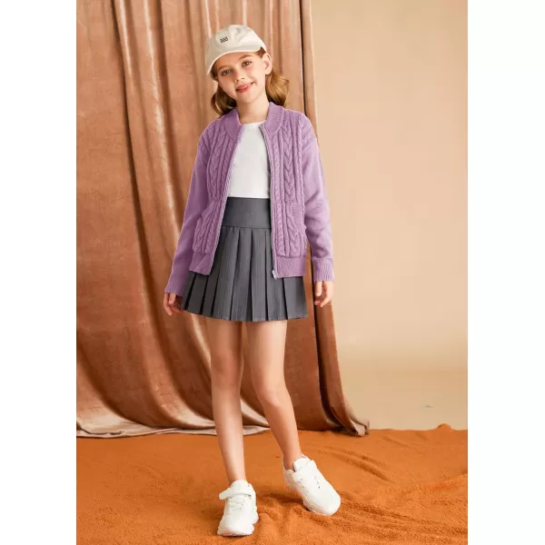 GRACE KARIN Girls Knit Cardigan Sweater Zip Long Sleeve Kids School Uniform Fall Jacket Size 614Purple