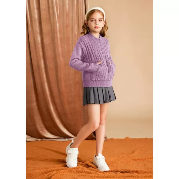 GRACE KARIN Girls Knit Cardigan Sweater Zip Long Sleeve Kids School Uniform Fall Jacket Size 614Purple