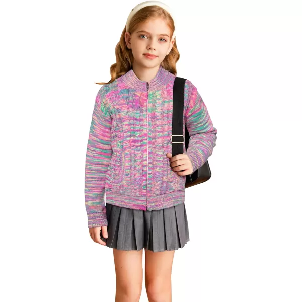 GRACE KARIN Girls Knit Cardigan Sweater Zip Long Sleeve Kids School Uniform Fall Jacket Size 614Purplepink