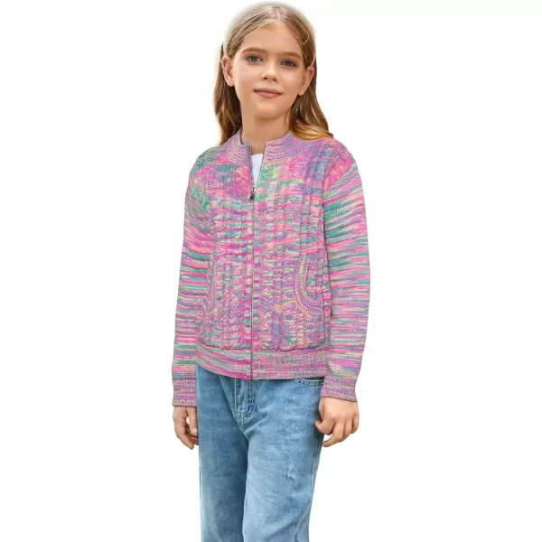 GRACE KARIN Girls Knit Cardigan Sweater Zip Long Sleeve Kids School Uniform Fall Jacket Size 614Purplepink