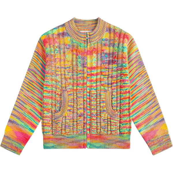 GRACE KARIN Girls Knit Cardigan Sweater Zip Long Sleeve Kids School Uniform Fall Jacket Size 614Rainbow