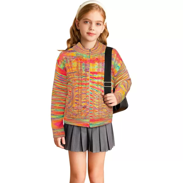 GRACE KARIN Girls Knit Cardigan Sweater Zip Long Sleeve Kids School Uniform Fall Jacket Size 614Rainbow