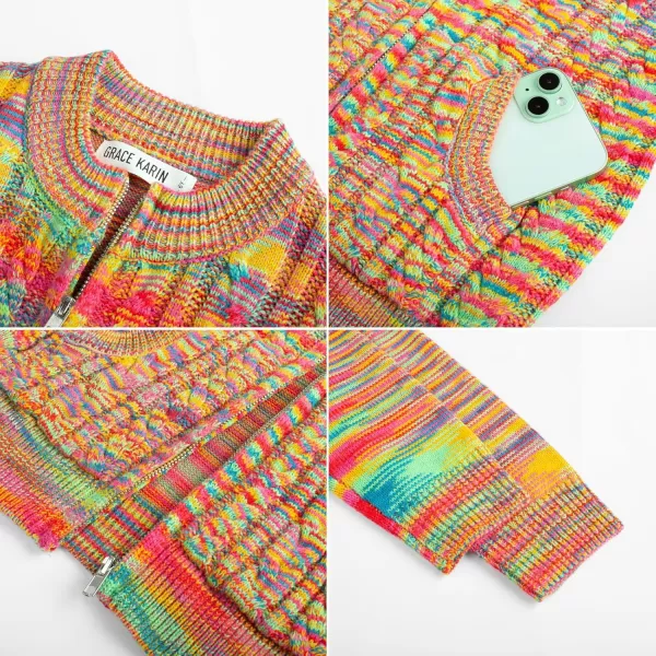 GRACE KARIN Girls Knit Cardigan Sweater Zip Long Sleeve Kids School Uniform Fall Jacket Size 614Rainbow