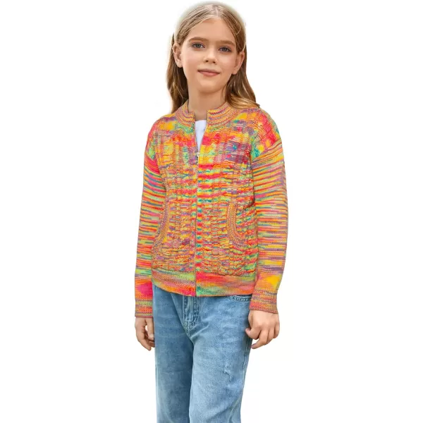 GRACE KARIN Girls Knit Cardigan Sweater Zip Long Sleeve Kids School Uniform Fall Jacket Size 614Rainbow