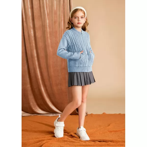 GRACE KARIN Girls Knit Cardigan Sweater Zip Long Sleeve Kids School Uniform Fall Jacket Size 614Sky Blue