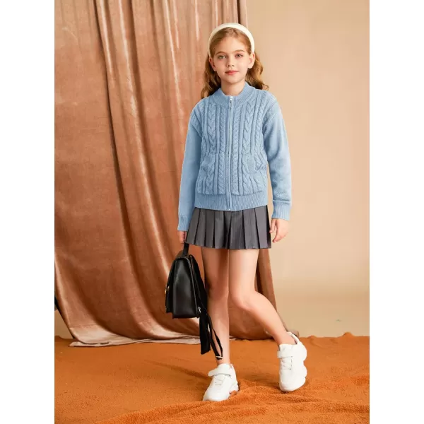 GRACE KARIN Girls Knit Cardigan Sweater Zip Long Sleeve Kids School Uniform Fall Jacket Size 614Sky Blue