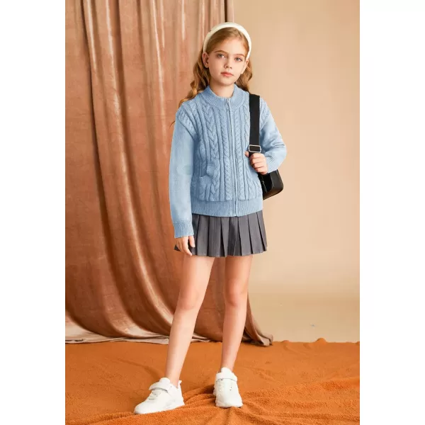 GRACE KARIN Girls Knit Cardigan Sweater Zip Long Sleeve Kids School Uniform Fall Jacket Size 614Sky Blue