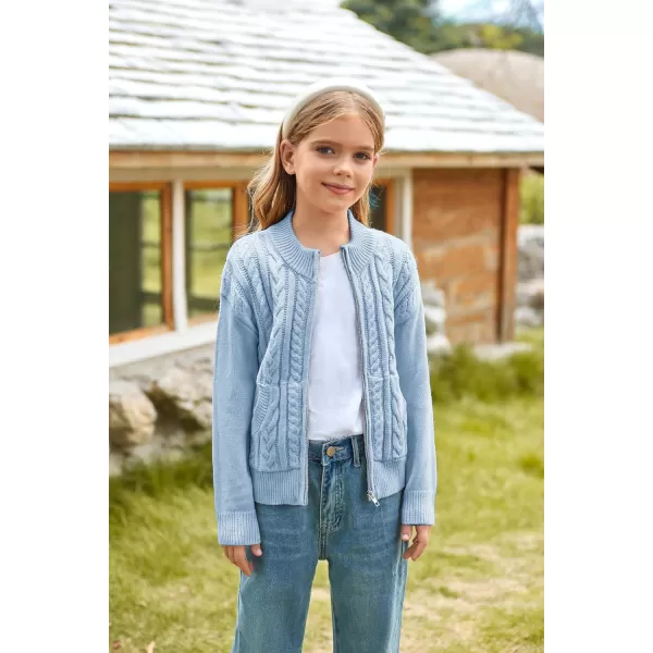 GRACE KARIN Girls Knit Cardigan Sweater Zip Long Sleeve Kids School Uniform Fall Jacket Size 614Sky Blue