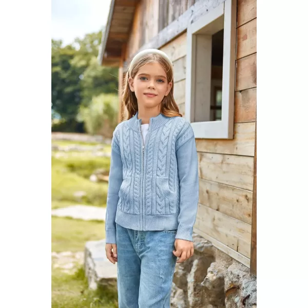 GRACE KARIN Girls Knit Cardigan Sweater Zip Long Sleeve Kids School Uniform Fall Jacket Size 614Sky Blue