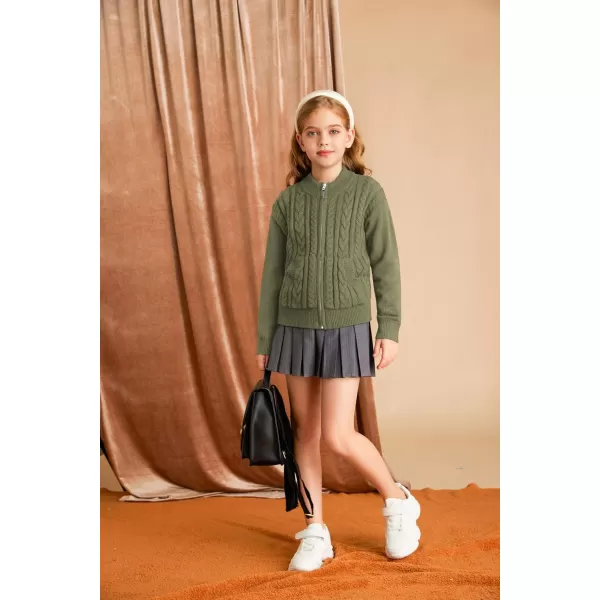 GRACE KARIN Girls Knit Cardigan Sweater Zip Long Sleeve Kids School Uniform Fall Jacket Size 614Tea Green