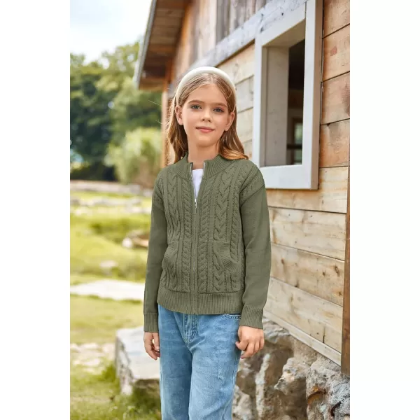 GRACE KARIN Girls Knit Cardigan Sweater Zip Long Sleeve Kids School Uniform Fall Jacket Size 614Tea Green