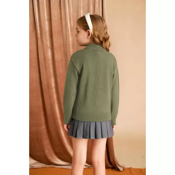 GRACE KARIN Girls Knit Cardigan Sweater Zip Long Sleeve Kids School Uniform Fall Jacket Size 614Tea Green