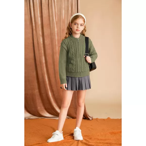 GRACE KARIN Girls Knit Cardigan Sweater Zip Long Sleeve Kids School Uniform Fall Jacket Size 614Tea Green