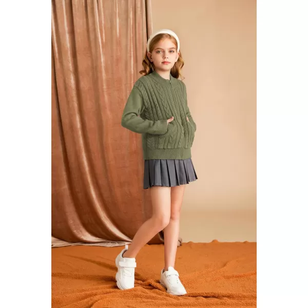 GRACE KARIN Girls Knit Cardigan Sweater Zip Long Sleeve Kids School Uniform Fall Jacket Size 614Tea Green