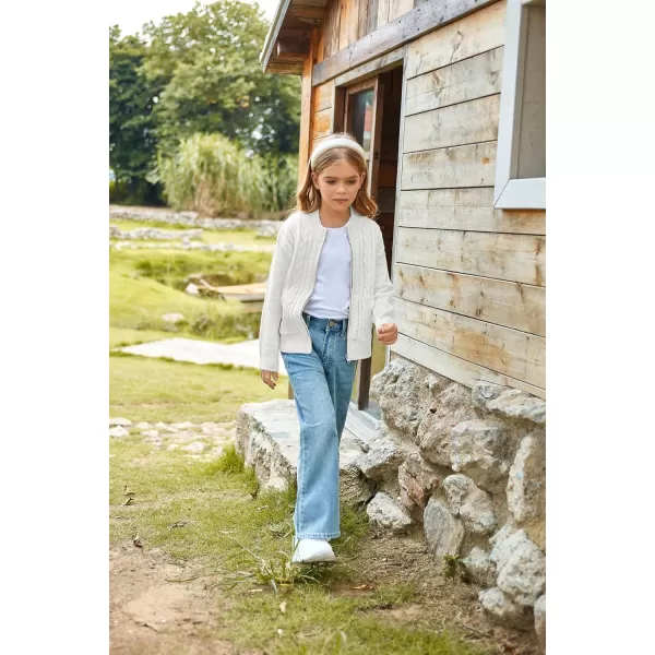 GRACE KARIN Girls Knit Cardigan Sweater Zip Long Sleeve Kids School Uniform Fall Jacket Size 614White