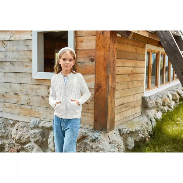 GRACE KARIN Girls Knit Cardigan Sweater Zip Long Sleeve Kids School Uniform Fall Jacket Size 614White