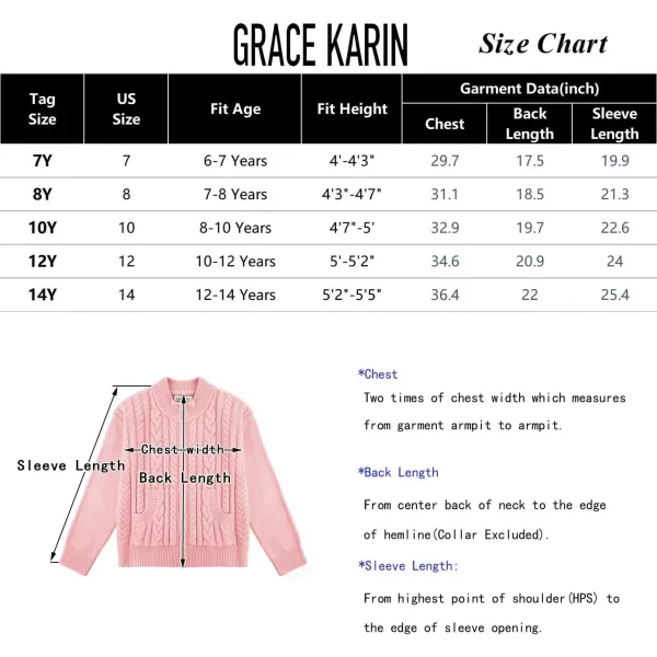 GRACE KARIN Girls Knit Cardigan Sweater Zip Long Sleeve Kids School Uniform Fall Jacket Size 614White
