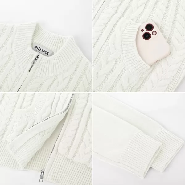 GRACE KARIN Girls Knit Cardigan Sweater Zip Long Sleeve Kids School Uniform Fall Jacket Size 614White