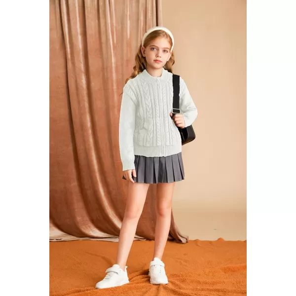 GRACE KARIN Girls Knit Cardigan Sweater Zip Long Sleeve Kids School Uniform Fall Jacket Size 614White
