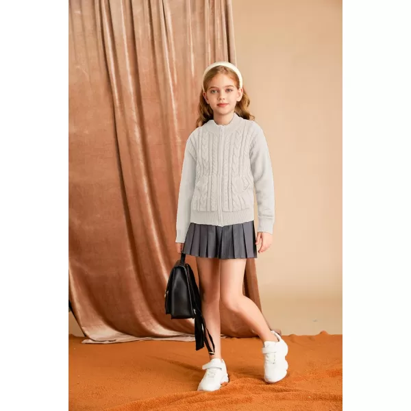 GRACE KARIN Girls Knit Cardigan Sweater Zip Long Sleeve Kids School Uniform Fall Jacket Size 614White