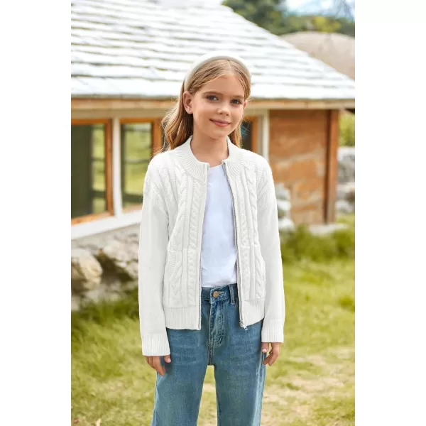 GRACE KARIN Girls Knit Cardigan Sweater Zip Long Sleeve Kids School Uniform Fall Jacket Size 614White