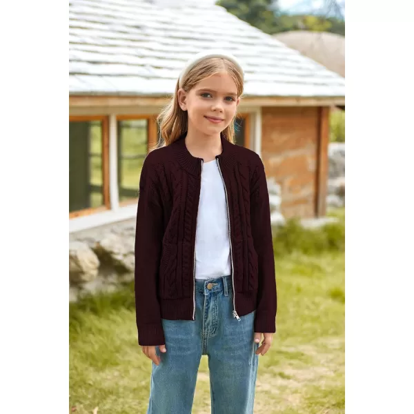 GRACE KARIN Girls Knit Cardigan Sweater Zip Long Sleeve Kids School Uniform Fall Jacket Size 614Wine Red