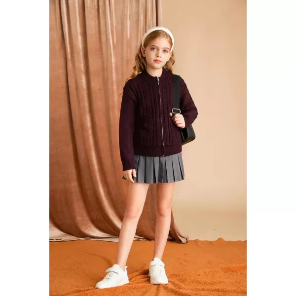 GRACE KARIN Girls Knit Cardigan Sweater Zip Long Sleeve Kids School Uniform Fall Jacket Size 614Wine Red