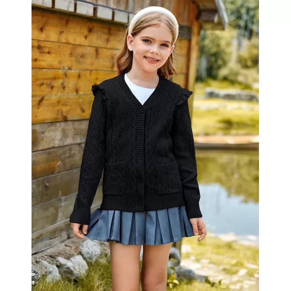 GRACE KARIN Girls Knit Cardigan with Pockets VNcek Sweater Long Sleeve Kids School Uniform Fall Jacket Size 614Black