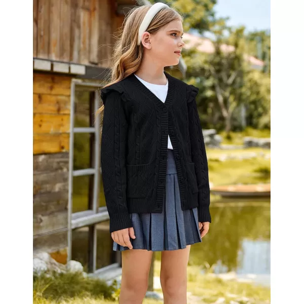 GRACE KARIN Girls Knit Cardigan with Pockets VNcek Sweater Long Sleeve Kids School Uniform Fall Jacket Size 614Black