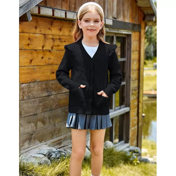 GRACE KARIN Girls Knit Cardigan with Pockets VNcek Sweater Long Sleeve Kids School Uniform Fall Jacket Size 614Black