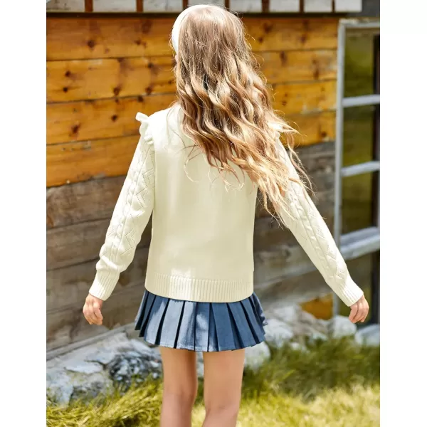 GRACE KARIN Girls Knit Cardigan with Pockets VNcek Sweater Long Sleeve Kids School Uniform Fall Jacket Size 614Cream