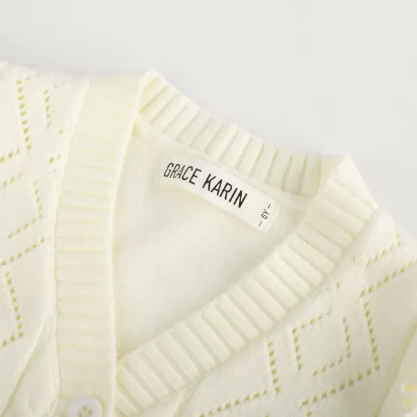 GRACE KARIN Girls Knit Cardigan with Pockets VNcek Sweater Long Sleeve Kids School Uniform Fall Jacket Size 614Cream