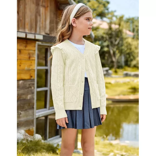 GRACE KARIN Girls Knit Cardigan with Pockets VNcek Sweater Long Sleeve Kids School Uniform Fall Jacket Size 614Cream