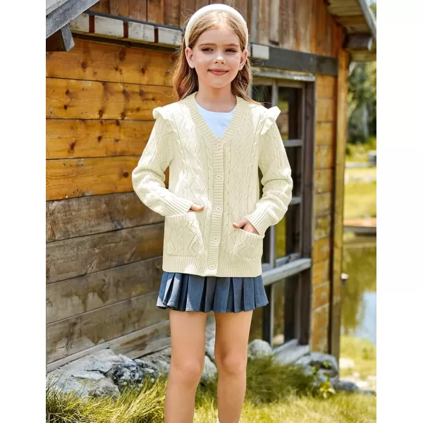 GRACE KARIN Girls Knit Cardigan with Pockets VNcek Sweater Long Sleeve Kids School Uniform Fall Jacket Size 614Cream