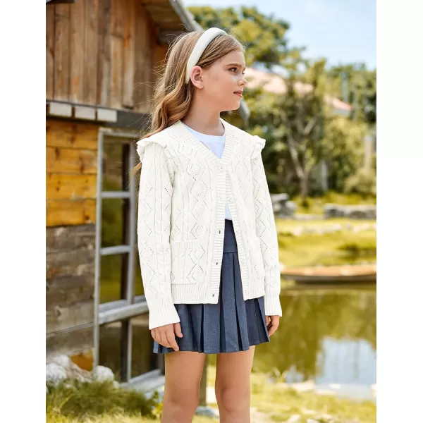 GRACE KARIN Girls Knit Cardigan with Pockets VNcek Sweater Long Sleeve Kids School Uniform Fall Jacket Size 614Ivory